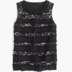 J. Crew NWOT Black Tweed Lace Overlay Sleeveless Top Blouse Medium Fully Lined